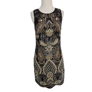 Needle And Thread Art Deco Beaded Dress Flapper Women Black Glam Event 2